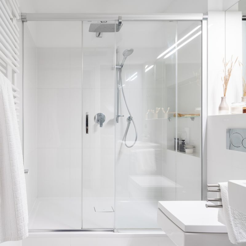 Glass Panel Shower with Ceiling Mount Rain Head